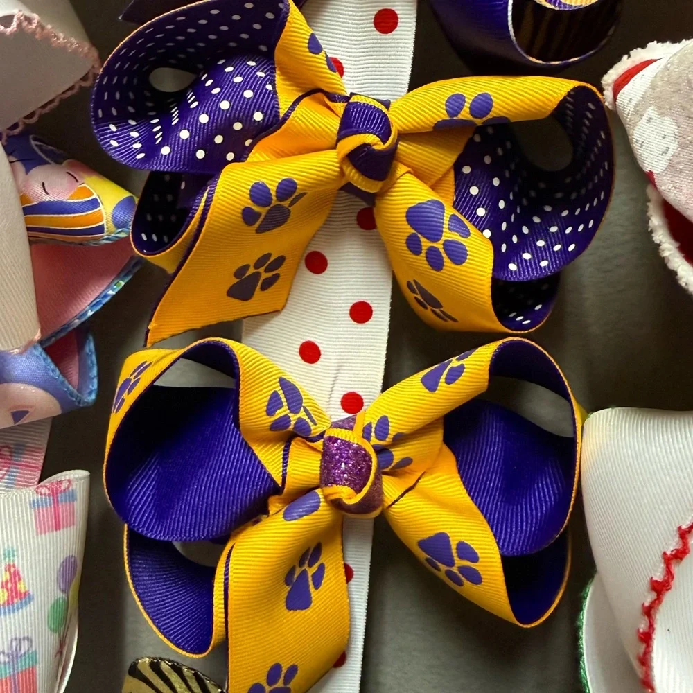Purple & Gold LSU Tigers Paw Print Ribbon Hair Bows - Kids Accessories